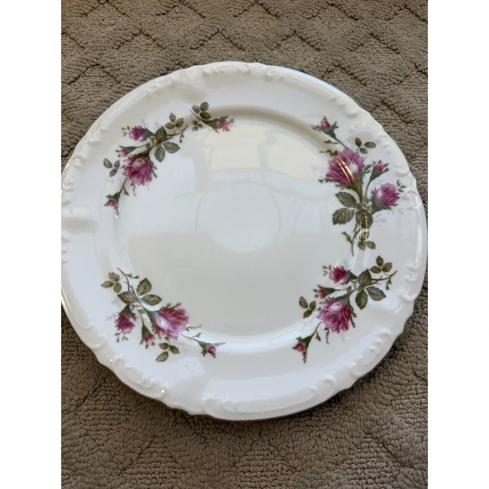 Royal Rose Fine China Japan Gold Trim Mossy Rose Dinner Plates